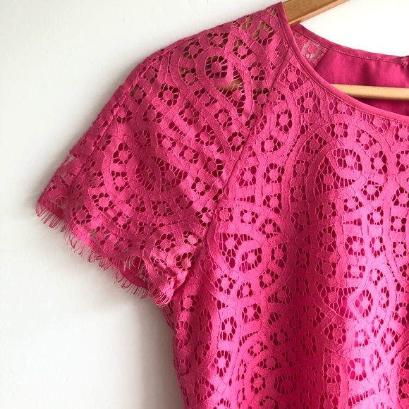 J. CREW Womens Pink Lined Lace Scalloped Cap Sleeve Round Neck Blouse Top Sz 00 - Picture 2 of 8